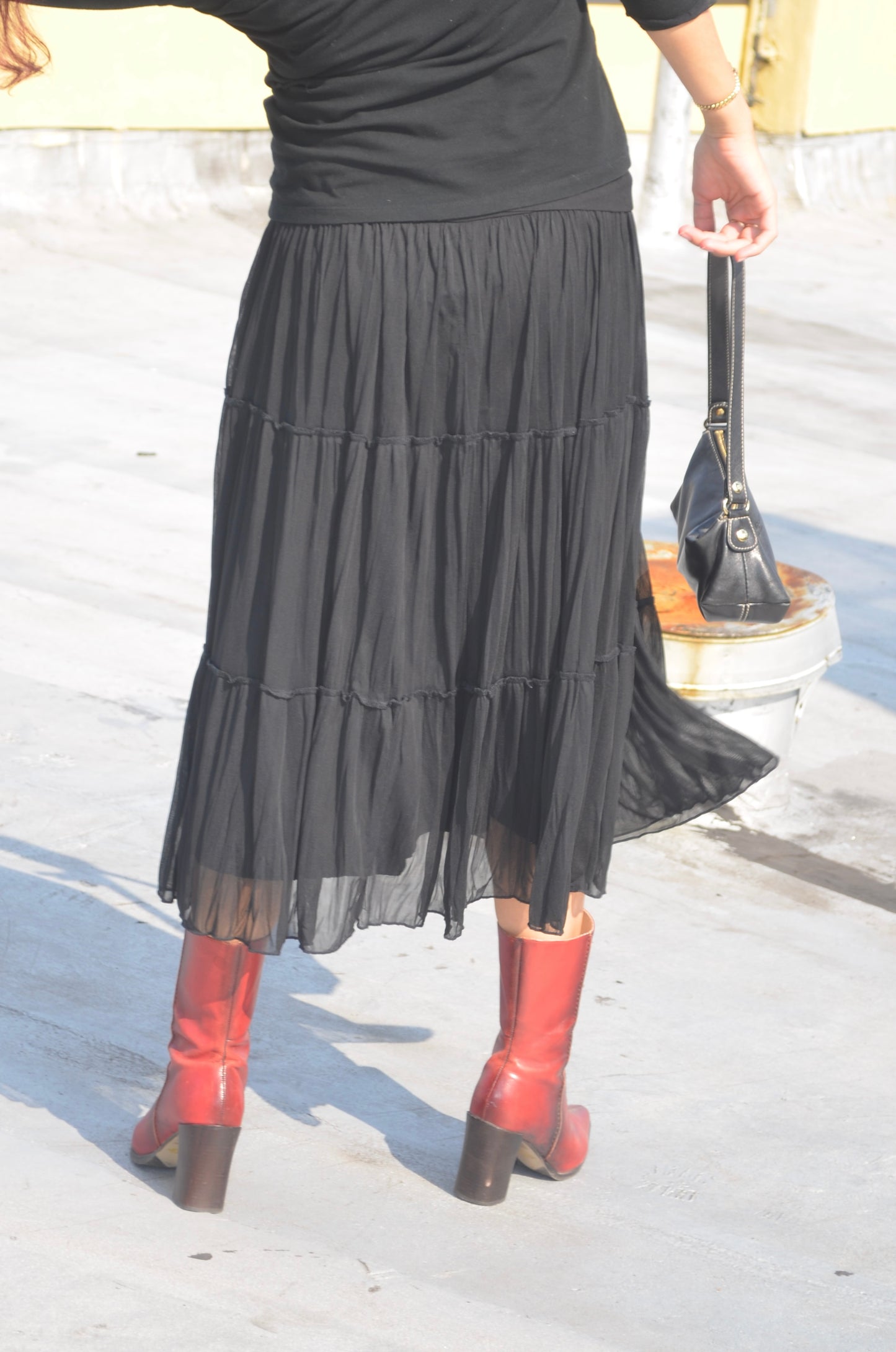 Black Tiered Midi Skirt