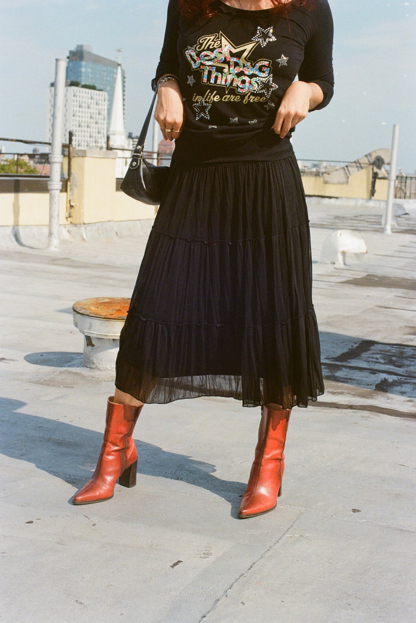 Black Tiered Midi Skirt